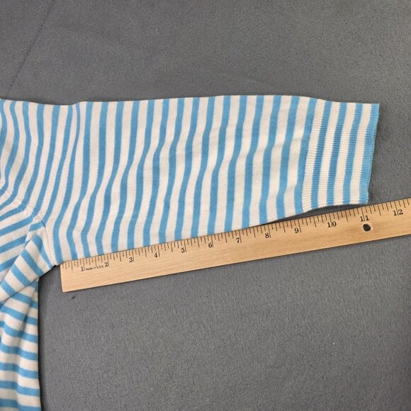 Talbots Sweater Womens M P Cardigan Blue Stripe Flamingo Embroidered Nautical - Picture 11 of 12